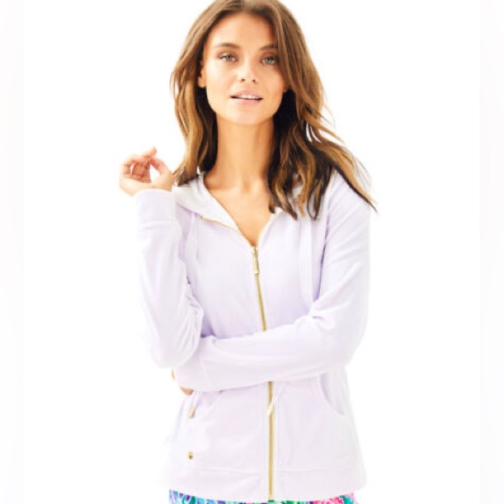 Lilly Pulitzer White Full Zip Velour Hoodie Size M